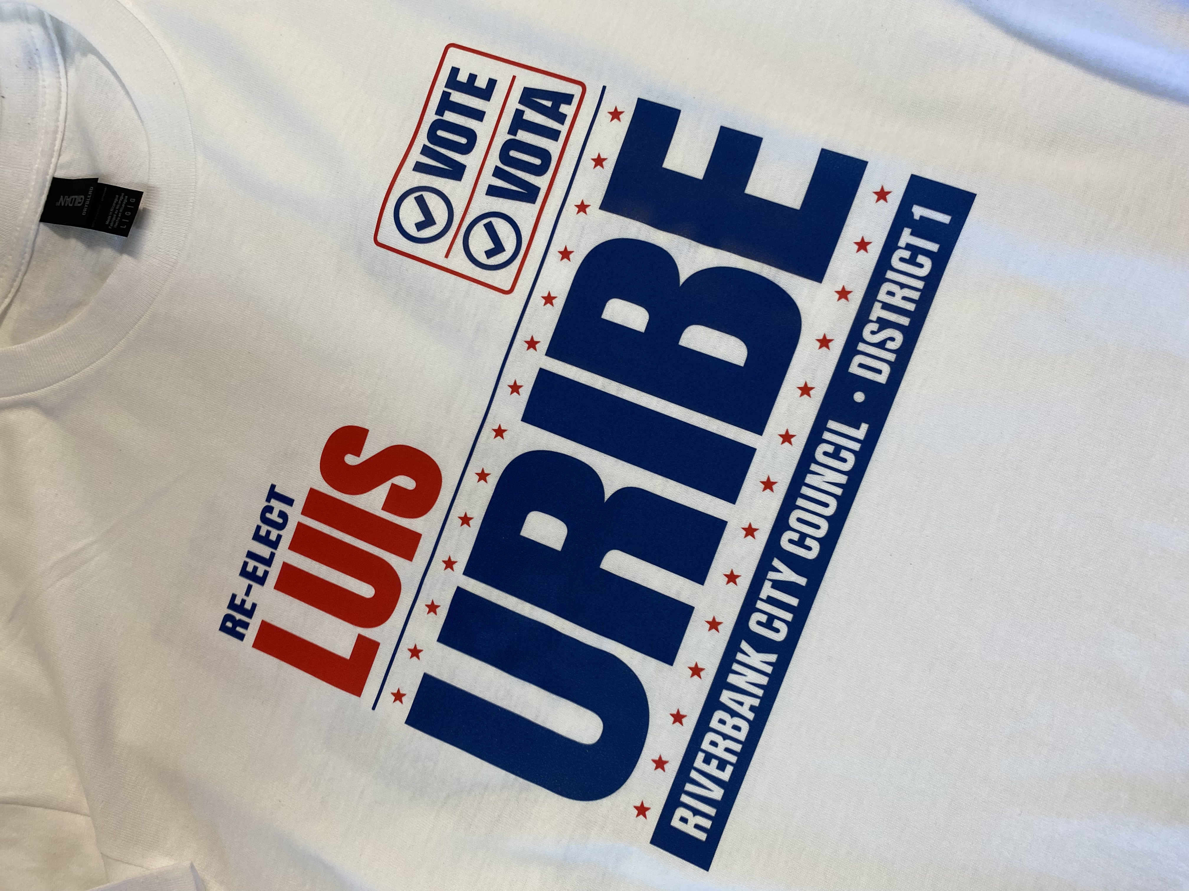 Custom Printed Election Campaign T Shirts for Uribe For City Council — Riverbank, CA