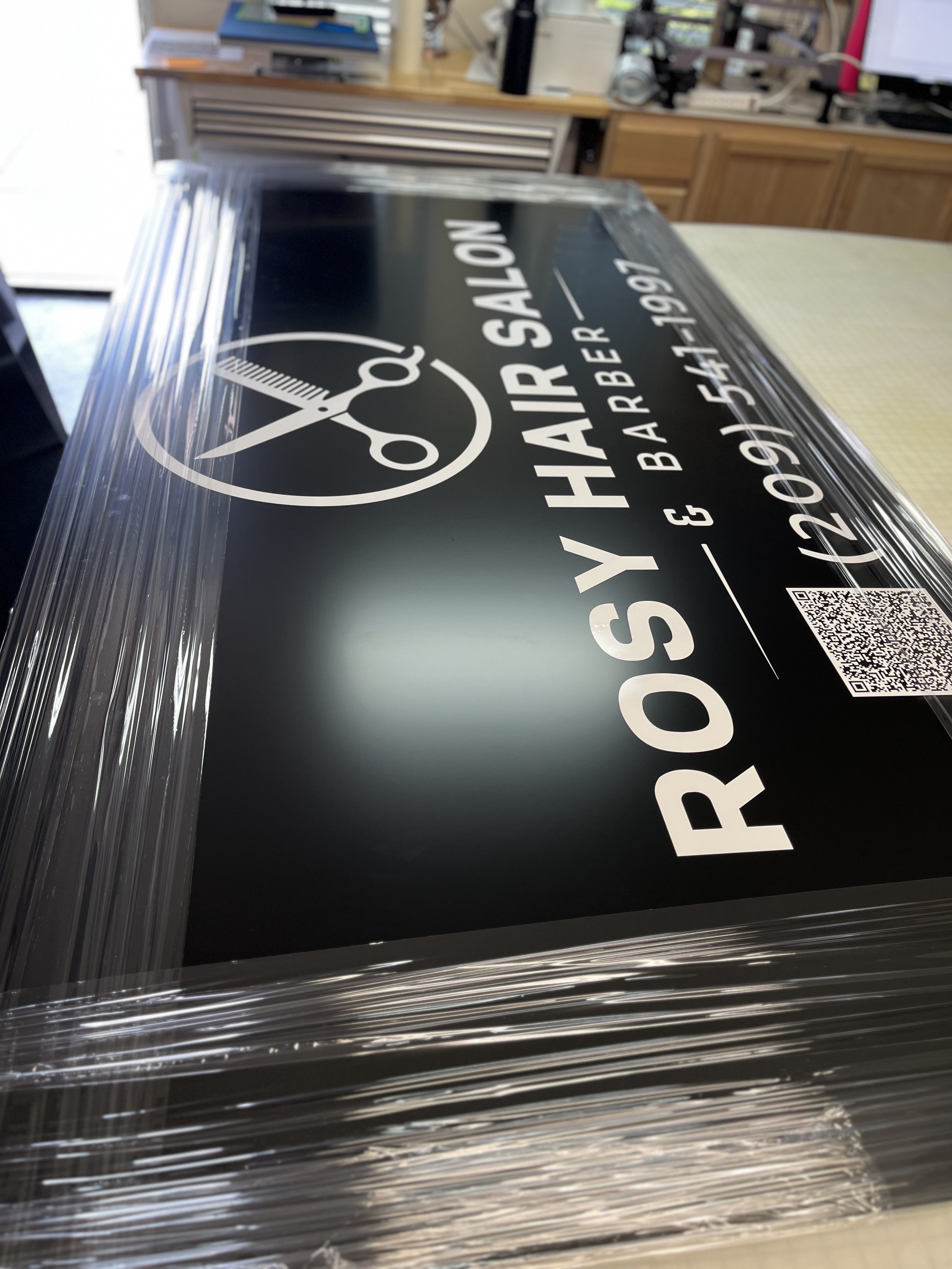 02 New signage in production at PG Signs & Print — Rosy's Hair Salon & Barber — Modesto, CA